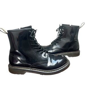 Docs Dr Martens 1470 Black Patent Leather 8 Eye Side Zip Boots US 7 Grunge Punk